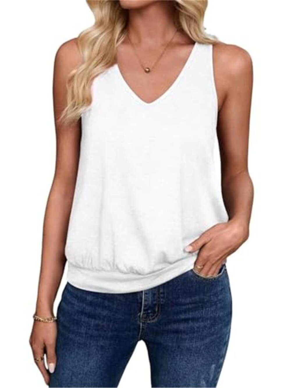 Womens V Neck Tank Top Sleeveless Loose Fit Casual Summer Shirt Soft Knit Blouse